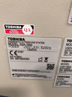 Toshiba Aplio XG SSA-790A Flat Screen Ultrasound Scanner *S/N 99F0924363* **Mfd 02/2009** with 2 x Transducers / Probes (PLT-704SBT *Mfd 03/2012* and - 9