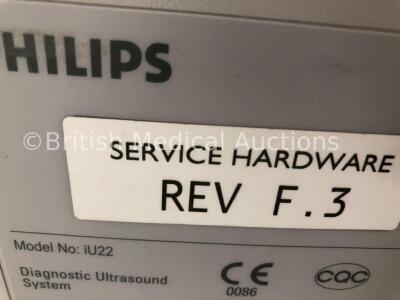 Philips iU22 Flat Screen Ultrasound Scanner on F.3 Cart *S/N 039W6Z* **Mfd 02/2010* (HDD REMOVED) - 5