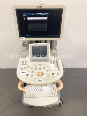 Philips iU22 Flat Screen Ultrasound Scanner on F.2 Cart *S/N 034KVG* **Mfd 03/2009** Software Version 5.0.2.110 with 2 x Transducers / Probes (L12-5 a