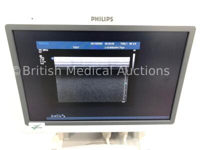 Philips iU22 Flat Screen Ultrasound Scanner on F.2 Cart *S/N 034KVG* **Mfd 03/2009** Software Version 5.0.2.110 with 2 x Transducers / Probes (L12-5 a - 5