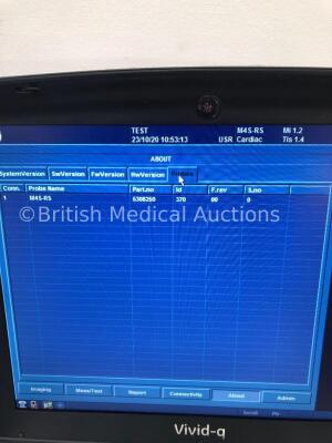 GE Vivid q Portable Ultrasound Scanner Ref H45041FM *S/N 050248Vq* **Mfd 01/2013** Application Software Version 12.1.0 Build 31 System Software Versio - 8