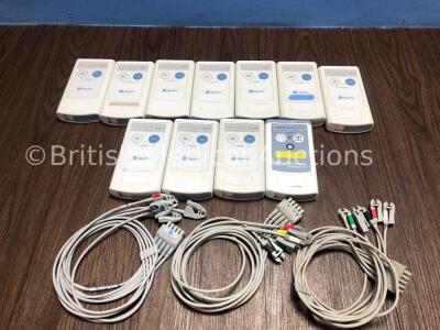 Job Lot of 5 x GE ApexPro 418500-003 Telemetry Transceivers (All Working with Batteries) and 3 x 5 Lead ECG Leads and 1 x GE Carescape Telemetry T4 (W