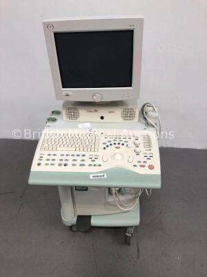 Esaote Technos MP Ultrasound Scanner with 2 x Transducers/Probes (1 x LA424 and 1 x LA523 10-5) (Hard Drive Removed-Monitor Bracket Broken-See Photos)