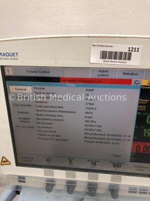 Maquet Servo i Ventilator Model 6487800 Software Version 5.0 System Software Version V.5.00.00 Total Operating Hours 79435 with Hoses (Powers Up) * SN - 2