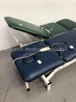 1 x Medi-Plinth 3-Way Electric Patient Examination Couch with Controller and 1 x Medi-Plinth Electric Patient Examination Couch with Controller (Both - 3
