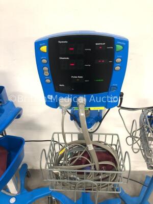 4 x GE Carescape V100 Dinamap Patient Monitors on Stands with 4 x BP Hoses,4 x BP Cuffs and 4 x SpO2 Finger Sensors (All Power Up) * SN SH613300184SA - 3