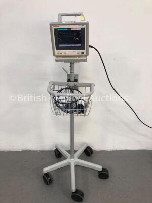 Philips M3046A M4 Patient Monitor on Stand with Philips M3001A Module with ECG/Resp,SpO2,NBP and Press/Temp Options and 1 x SpO2 Finger Sensor * Mfd 2