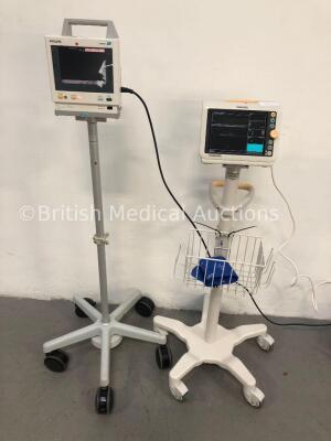 1 x Philips M3046A M3 Patient Monitor on Stand * Mfd 2004 * and 1 x Philips SureSigns VM4 Patient Monitor on Stand with ECG,SpO2 and NIBP Options (Bot