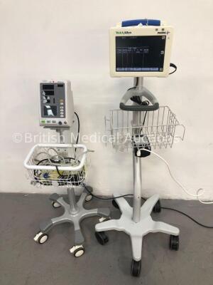 1 x EDAN M3A Vital Signs Monitor on Stand with 1 x BP Hose and 1 x SpO2 Finger Sensor and 1 x Welch Allyn ProPaq CS Patient Monitor on Stand with SpO2