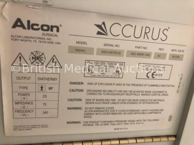 Alcon Accurus 600DS Phacoemulsifier Part No 202-0000-506 Rev AC with Footswitch and 3 x Handpieces (Powers Up) *Mfd 04/00* - 5