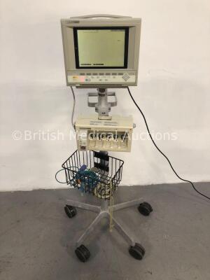 Hewlett Packard CMS 24 OmniCare Patient Monitor on Stand with Hewlett Packard M1276A Module Rack with 1 x Press Module and Leads (Powers Up)