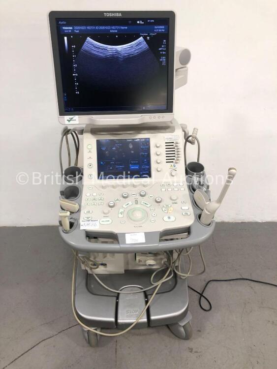 Toshiba Aplio 500 TUS-A500 Flat Screen Ultrasound Scanner *S/N T1E1323825* **Mfd 02/2013** Software Version AB_V3.00*R002 with 4 x Transducers / Probe