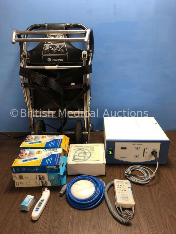 Mixed Lot Including 1 x Downs Light Source Unit (Powers Up) with Cable, 1 x Eschmann Single Footswitch for TD850 Series, 7 x ThermoTek Ear Thermometer