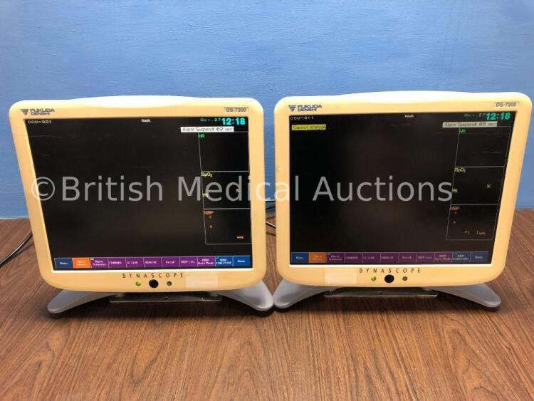 2 x Fukuda Denshi DS-7300 Touch Screen Patient Monitors *Mfd 2006 / 2006* (Both Power Up)