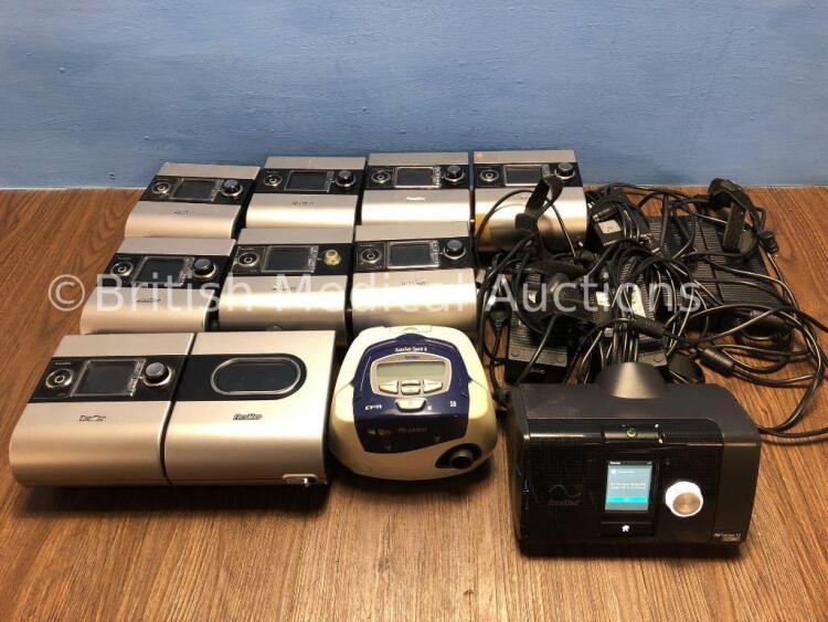 Job Lot Including 1 x ResMed Airsense 10 Autoset CPAP (Powers Up with Stock Power Supply - Not Included) and 8 x ResMed S9 Autoset CPAP with 1 x H5i H