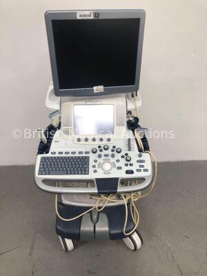 GE Logiq E9 Flat Screen Ultrasound Scanner Ref 52050000-7 with 4 x Transducers/Probes (1 x ML6-15 * Mfd Feb 2013 *, 1 x L8-18i * Mfd Feb 2013 *, 1 x 9