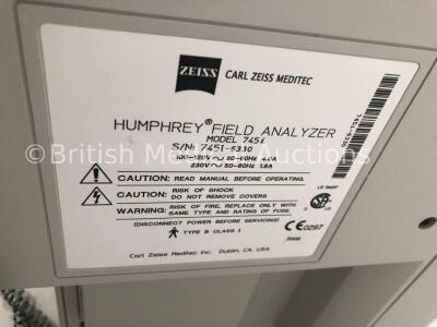 Zeiss Humphrey Field Analyzer Model 745i Rev 4.2 with Control Finger Trigger and Keyboard on Motorized Table with Printer (Powers Up) * SN 745I-6330 * - 5