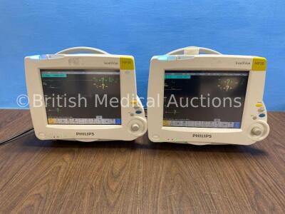 2 x Philips MP30 Patient Monitors with Philips M3001A Opt: A01C06 Multiparameter Modules with Press, NBP, SPO2 and ECG Resp Options (Both Power Up, Bo