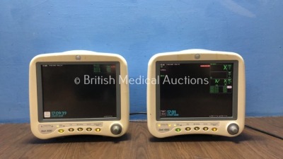 2 x GE Dash 4000 Patient Monitor Including ECG, NBP, CO2, BP1, BP2, SpO2 and Temp/co Options with 3 x GE SM 201-6 Batteries (Both Power Up)