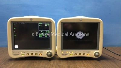 2 x GE Dash 4000 Patient Monitor Including ECG, NBP, CO2, BP1, BP2, SpO2 and Temp/co Options with 2 x GE SM 201-6 Batteries (Both Power Up)