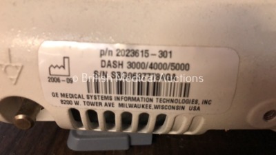 GE Dash 5000 Patient Monitor Including ECG, NBP, CO2, BP1, BP2, SpO2 and Temp/co Options with 1 x GE SM 201-6 Battery (Powers Up with Cracked Casing-S - 5