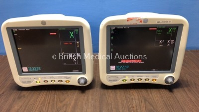 2 x GE Dash 4000 Patient Monitors Including ECG, NBP, CO2, BP1, BP2, SpO2 and Temp/co Options with 2 x GE SM 201-6 Batteries (Both Power Up, 1 with Sl