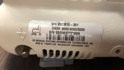 GE Dash 5000 Patient Monitor Including ECG, NBP, CO2, BP1, BP2, SpO2 and Temp/co Options with 2 x GE SM 201-6 Batteries (Powers Up with Cracked Casing - 4