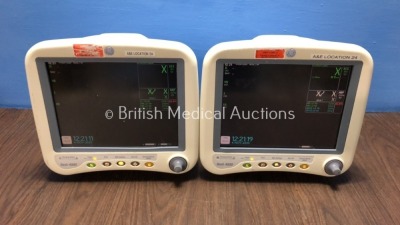 2 x GE Dash 4000 Patient Monitors Including ECG, NBP, CO2, BP1, BP2, SpO2 and Temp/co Options with 3 x GE SM 201-6 Batteries (Both Power Up)