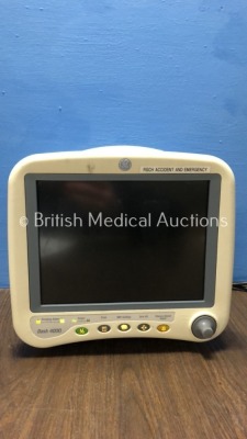 GE Dash 4000 Patient Monitor Including ECG, NBP, CO2, BP1, BP2, SpO2 and Temp/co Options with 2 x GE SM 201-6 Batteries (Power Up with Blank Screen)