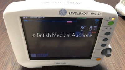 2 x GE Dash 3000 Patient Monitors Including ECG, NBP, CO2, BP1, BP2, SpO2 and Temp/co Options with 2 x GE SM 201-6 Batteries (Both Power Up, 1 with C - 7