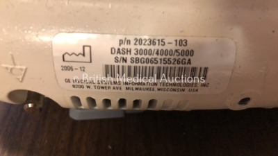 2 x GE Dash 3000 Patient Monitors Including ECG, NBP, CO2, BP1, BP2, SpO2 and Temp/co Options with 2 x GE SM 201-6 Batteries (Both Power Up, 1 with S - 9