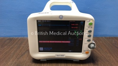 GE Dash 3000 Patient Monitors Including ECG, NBP, CO2, BP1, BP2, SpO2 and Temp/co Options with 2 1x GE SM 201-6 Battery (Power Up,