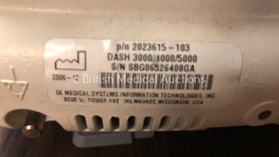 GE Dash 3000 Patient Monitors Including ECG, NBP, CO2, BP1, BP2, SpO2 and Temp/co Options with 2 1x GE SM 201-6 Battery (Power Up, - 4
