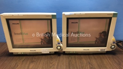 2 x Philips IntelliVue MP70 Patient Monitors S/W Rev A.20.46 / A.25.13 *Mfd 2002* (Both Power Up in French Display Language, 1 with Missing Dial-See P
