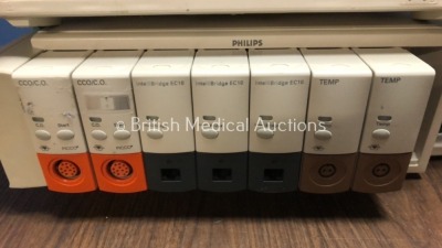 8 x Philips M8048A Module Racks with 2 x CCO/CO Modules, 3 x Intellibridge EC10 Modules, 2 x Temp Modules, 5 x Press Modules and 6 x M3081 Connection - 3