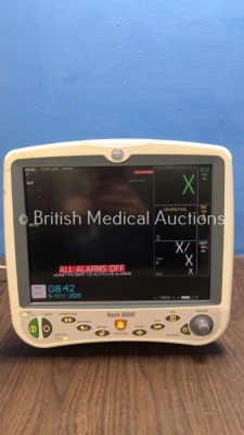 GE Dash 5000 Patient Monitor Including ECG, NBP, SpO2, Temp/CO, CO2, BP1/3, BP2/4 Options with 2 x GE SM 201-6 Batteries (Powers Up) *S/N SD010450022G
