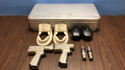 Stryker System 5 Set Including 1 x Rotary 4203 Handpiece, 1 x Sagittal 4208 Handpiece, 1 x Drill 4103-131, 1 x Reamer 4103-235, 2 x Battery Housing 41