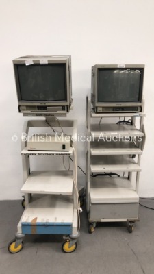 1 x Smith & Nephew Acufex Dyonics Images Stack Trolley with Sony Trinitron Monitor and Scimed Unit and 1 x Smith & Nephew Dyonics Stack Trolley with S