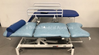 1 x Medi-Plinth 3-Way Electric Patient Examination Couch with Controller and Arm Rests and 1 x Bristol Maid 3-Way Electric Patient Examination Couch w