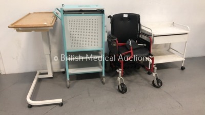 Mixed Lot Including 1 x Over the Bed Table,1 x Bristol Maid Trolley, 1 x Gallagher Mobility Electric Wheelchair and 1 x Mobile Trolley with Accessorie