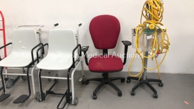 Mixed Lot Including 1 x System RoMedic ReTurn 7500 Standing Aid, 2 x Seca Seated Weighing Scales * 1 x Damaged Monitor *, 1 x Mobile Chair and 1 x 2 x - 2
