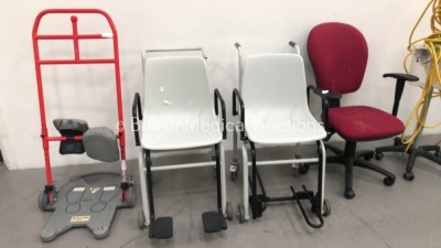 Mixed Lot Including 1 x System RoMedic ReTurn 7500 Standing Aid, 2 x Seca Seated Weighing Scales * 1 x Damaged Monitor *, 1 x Mobile Chair and 1 x 2 x - 3