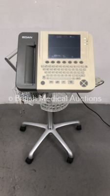 EDAN ECG Machine on Stand with 2 x 10-Lead ECG Leads (Powers Up)