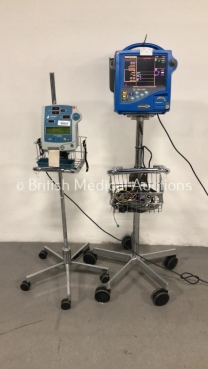 1 x Johnson and Johnson Critikon Dinamap Compact T Vital Signs Monitor on Stand and 1 x Dinamap Pro 1000 Patient Monitor on Stand with BP Hose,SpO2 Fi