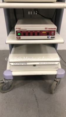 Olympus Stack Trolley Including Sony Trinitron Monitor,Stryker Endoscopy Q-5000 Light Source Unit,Stryker Endoscopy High Flow Insufflator and Stryker - 4