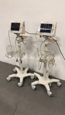 2 x Philips SureSigns VS3 Patient Monitors on Stands with SpO2 and NIBP Options,2 x SpO2 Finger Sensors and 2 x BP Hoses (Both Power Up) - 2