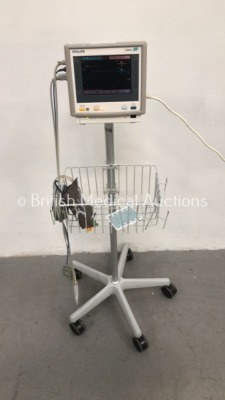 Philips M3 M3046A Patient Monitor on Stand with 1 x Philips M3000A Module with ECG/Resp,SpO2,NBP and Press/Temp Options, 1 x SpO2 Finger Sensor, 1 x 3