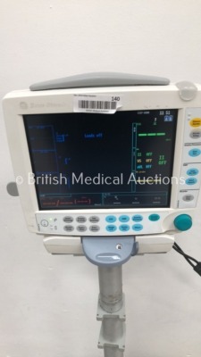 Datex-Ohmeda S/5 FM F-FMW-00 Patient Monitor on Stand with 1 x E-PSM-00 Module with NIBP,T1,T2,SpO2 and ECG Options (Powers Up) * SN 6591023 / 6487748 - 4