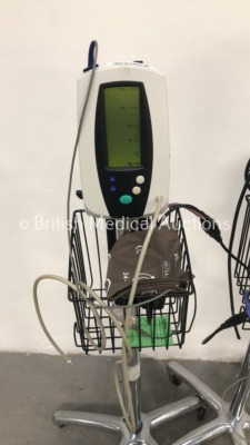 2 x Welch Allyn Spot Vital Signs Monitors on Stands with 2 x SpO2 Finger Sensors and 2 x BP Hoses and Cuffs (Both Power Up) - 2