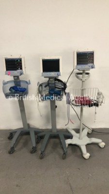 3 x Datascope Trio Patient Monitors on Stands with SpO2,T1,ECG and NIBP Options,3 x SpO2 Finger Sensors,3 x BP Hoses and 3 x BP Cuffs (All Power Up) *